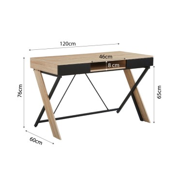 DOUBLE-X ΓΡΑΦΕΙΟ 1ΡΑΦΙ ΦΥΣΙΚΟ ΜΑΥΡΟ 120x60x76cm 1 τεμ.