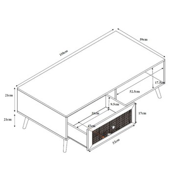 AMMOS COFFEE TABLE 1ΣΥΡΤΑΡΙ ΦΥΣΙΚΟ ΜΕ RATTAN 110x59x41,4cm 1 τεμ.