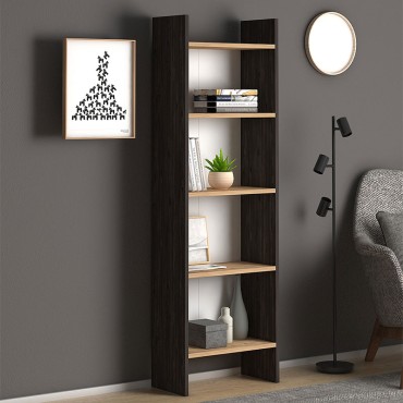 Βιβλιοθήκη μελαμίνης Flora Megapap χρώμα industrial grey - oak 52x25x158cm 1 τεμ.