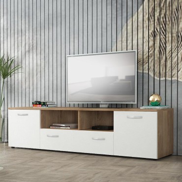 Έπιπλο τηλεόρασης Lennox Megapap από μελαμίνη χρώμα honey oak - λευκό 180x41x45cm 1 τεμ.