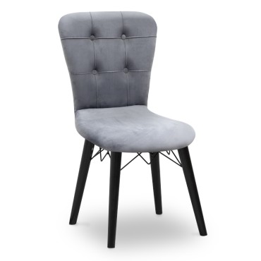 Καρέκλα τραπεζαρίας Palmira Megapap από βελούδο χρώμα γκρι - μαύρο πόδι 47x44x88cm 1 τεμ.