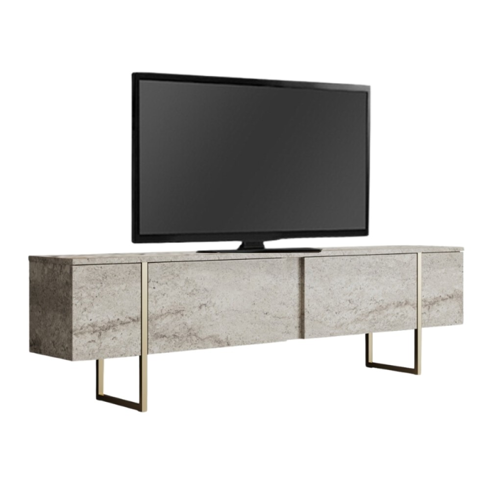 Έπιπλο τηλεόρασης Luxe Megapap χρώμα travertine - χρυσό 180x30x50cm 1 τεμ.