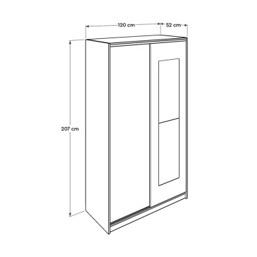 Ντουλάπα ρούχων Slide Megapap συρόμενη με καθρέφτη σε χρώμα sonoma 120x52x207cm 1 τεμ. Δίφυλλη