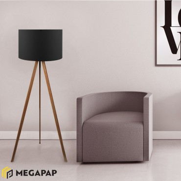 Φωτιστικό δαπέδου Rosling Megapap Mdf/ύφασμα Pvc χρωμα καρυδί/μαύρο 38x21x140εκ.