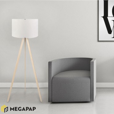 Φωτιστικό δαπέδου Rosling Megapap Mdf/ύφασμα Pvc χρώμα φυσικό/λευκό 38x21x140εκ.