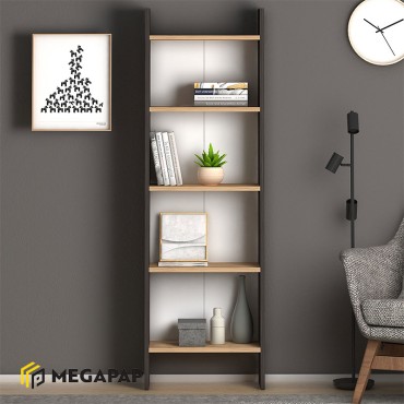 Βιβλιοθήκη μελαμίνης Flora Megapap χρώμα industrial grey - oak 52x25x158cm 1 τεμ.