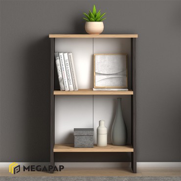 Βιβλιοθήκη μελαμίνης Flora Megapap χρώμα industrial grey - oak 52x25x80cm 1 τεμ.