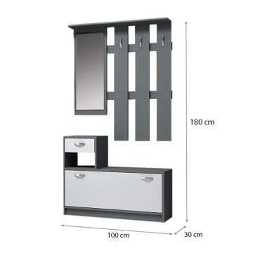 Έπιπλο εισόδου μελαμίνης Raynold Megapap χρώμα ανθρακί - λευκό 100x30x180cm 1 τεμ.