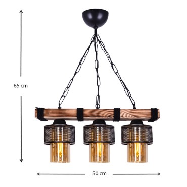 Φωτιστικό οροφής Eliana Megapap E27 ξύλινο/μεταλλικό τρίφωτο σε μαύρο/καρυδί 50x15x65εκ.