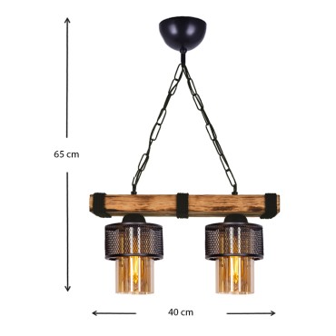 Φωτιστικό οροφής Eliana Megapap E27 ξύλινο/μεταλλικό δίφωτο σε μαύρο/καρυδί 40x15x65εκ.