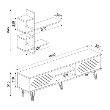 Σύνθεση τηλεόρασης Salerno Megapap από μελαμίνη χρώμα sapphire oak 180x35x51cm 1 τεμ.