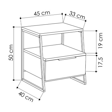 Κομοδίνο μελαμίνης Pal Megapap χρώμα ανθρακί 45x40x50cm 1 τεμ.