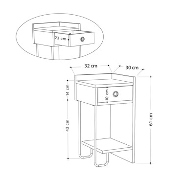 Κομοδίνο μελαμίνης Sirius Megapap δεξί χρώμα λευκό 32x30x61cm 1 τεμ.