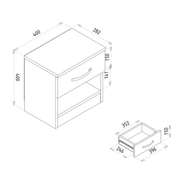 Κομοδίνο μελαμίνης Lube Megapap χρώμα ανθρακί 40x28,2x40cm 1 τεμ.