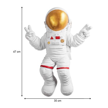 Διακοσμητικό τοίχου Astronaut Megapap πολυεστερικό χρώμα λευκό - χρυσό 35x10x47εκ.