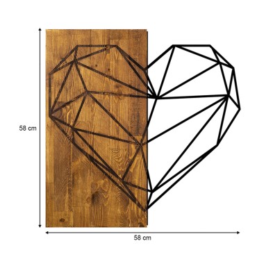 Διακοσμητικό τοίχου Heart Megapap ξύλινο - μεταλλικό χρώμα καρυδί - μαύρο 58x3x58εκ.