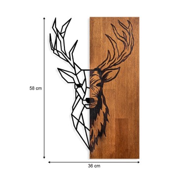 Διακοσμητικό τοίχου Deer Megapap ξύλινο - μεταλλικό χρώμα καρυδί - μαύρο 36x3x58εκ.