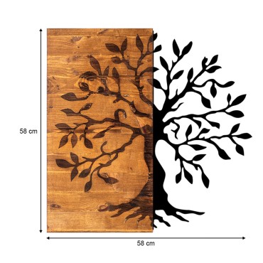 Διακοσμητικό τοίχου Agac Tree Megapap ξύλινο - μεταλλικό χρώμα καρυδί - μαύρο 58x3x58εκ.