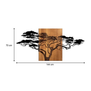 Διακοσμητικό τοίχου Acacia Tree Megapap ξύλινο - μεταλλικό χρώμα καρυδί - μαύρο 144x3x70εκ.