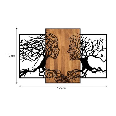 Διακοσμητικό τοίχου Tree Love Megapap ξύλινο - μεταλλικό χρώμα καρυδί - μαύρο 125x3x79εκ.