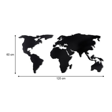 Διακοσμητικό τοίχου World Map Megapap μεταλλικό χρώμα μαύρο 120x60εκ.