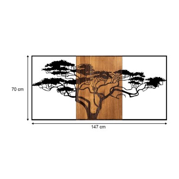 Διακοσμητικό τοίχου Acacia Tree Megapap ξύλινο - μεταλλικό χρώμα καρυδί - μαύρο 147x3x70εκ.