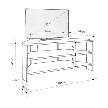 Έπιπλο τηλεόρασης γωνιακό Thales Megapap χρώμα ανοιχτό καρυδί 110x36x45cm 1 τεμ.