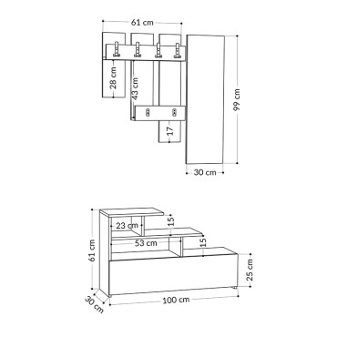 Έπιπλο εισόδου Vesty Megapap χρώμα γκρι ρετρό 100x30x61cm 1 τεμ.