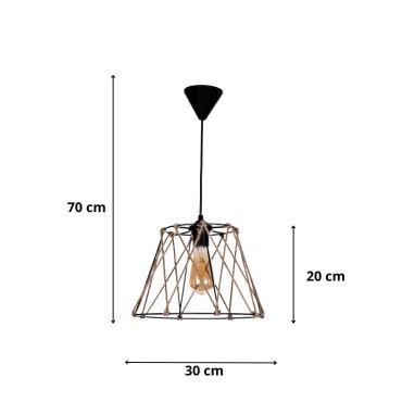 Φωτιστικό οροφής Andro Megapap E27 μεταλλικό - σχοινί μονόφωτο χρώμα μαύρο - φυσικό Ø30x70εκ.
