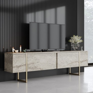 Έπιπλο τηλεόρασης Luxe Megapap χρώμα travertine - χρυσό 180x30x50cm 1 τεμ.