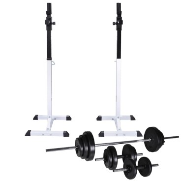 vidaXL Ορθοστάτης Μπάρας/Squat Rack με Σετ Μπάρα και Αλτήρες 30,5 κ.