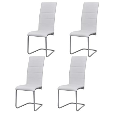 vidaXL Καρέκλες Τραπεζαρίας «Πρόβολος» 4 τεμ. Λευκές Συνθετικό Δέρμα 41x52,5x102,5cm
