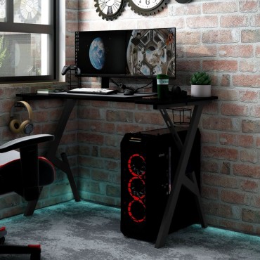 vidaXL Γραφείο Gaming Μαύρο 110x60x75cm με Πόδια σε Σχήμα Υ 1 τεμ.