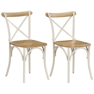 vidaXL Καρέκλες με Χιαστί Πλάτη 2 τεμ. Λευκές από Μασίφ Ξύλο Μάνγκο 51x52x84cm