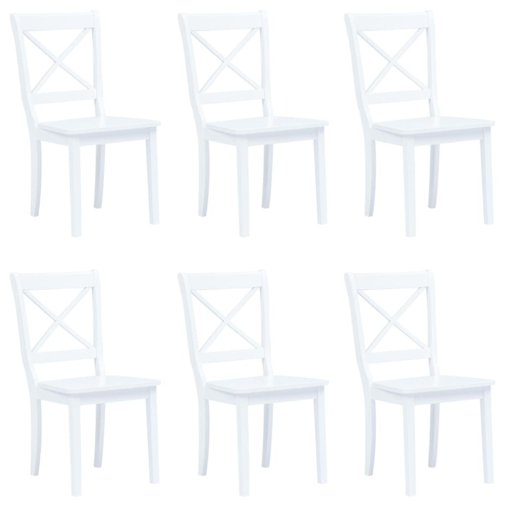 vidaXL Καρέκλες Τραπεζαρίας 6 τεμ. Λευκές Μασίφ Ξύλο Καουτσουκόδεντρου 45,5x52x90cm
