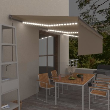 vidaXL Τέντα Αυτόματη με Σκίαστρο/LED/Αισθητήρα Ανέμου Κρεμ 6 x 3 μ.