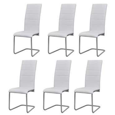vidaXL Καρέκλες Τραπεζαρίας «Πρόβολος» 6 τεμ. Λευκές Συνθετικό Δέρμα 41x52,5x102,5cm