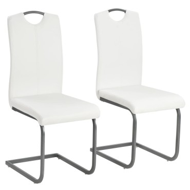 vidaXL Καρέκλες Τραπεζαρίας «Πρόβολος» 2 τεμ. Λευκές Συνθετικό Δέρμα 43x55x100cm