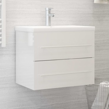 vidaXL Ντουλάπι Νιπτήρα Γυαλιστερό Λευκό 60x38,5x48cm από Επεξ. Ξύλο 1 τεμ.