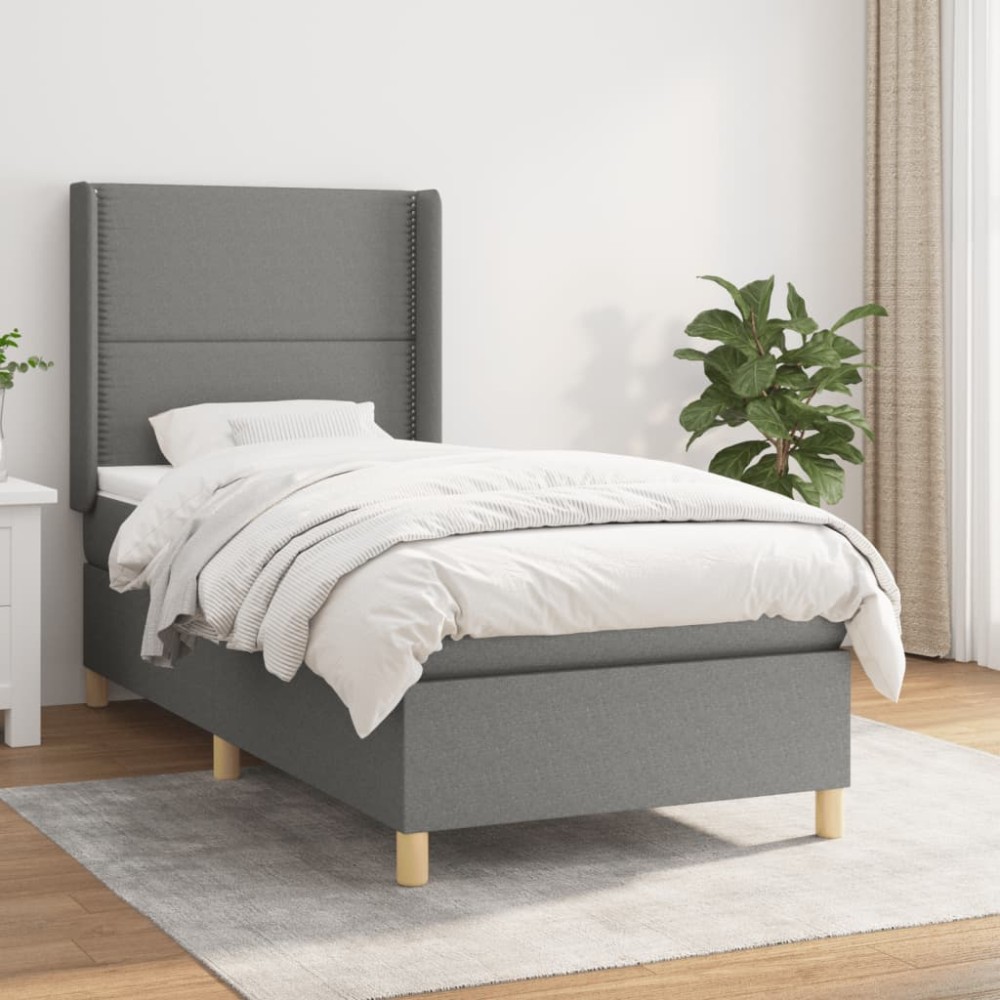 vidaXL Κρεβάτι Boxspring με Στρώμα Σκούρο Γκρι 100x200cm Υφασμάτινο 1 τεμ. - Μονό