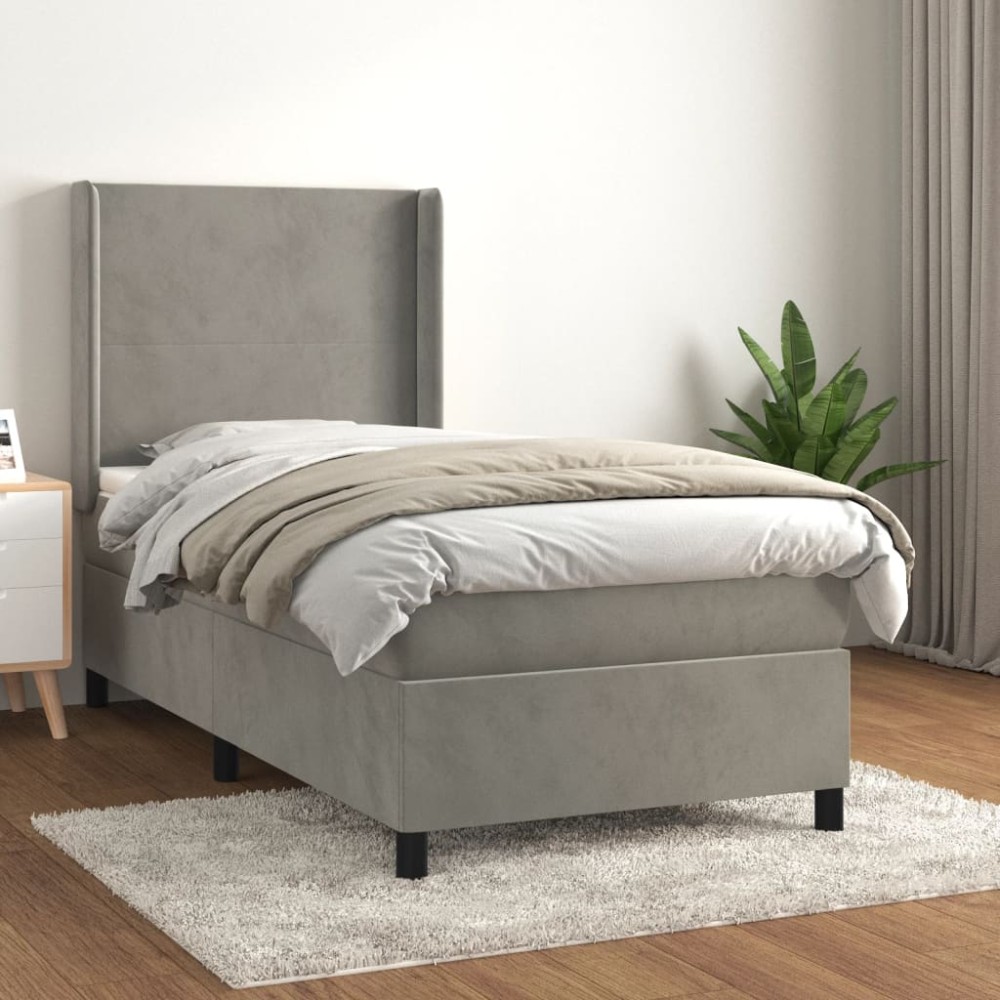 vidaXL Κρεβάτι Boxspring με Στρώμα Ανοιχτό Γκρι 80x200cm Βελούδινο 1 τεμ. - Μονό