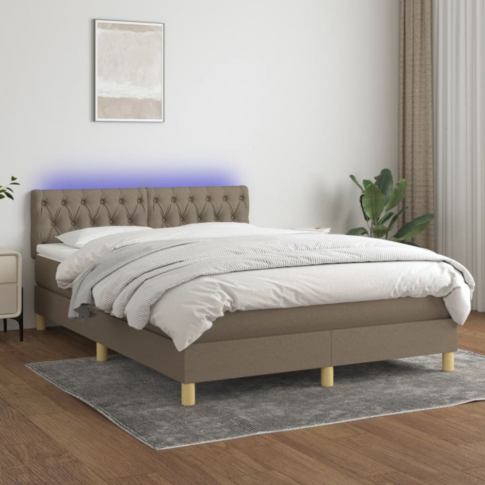 vidaXL Κρεβάτι Boxspring με Στρώμα & LED Taupe 140x200cm Υφασμάτινο 1 τεμ. - Διπλό