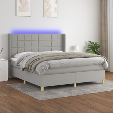 vidaXL Κρεβάτι Boxspring με Στρώμα & LED Αν.Γκρι 160x200cm Υφασμάτινο 1 τεμ. - Διπλό
