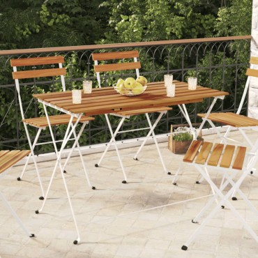 vidaXL Τραπέζι Bistro Πτυσσόμενο 100x54x71cm Μασίφ Ακακία & Ατσάλι 1 τεμ.