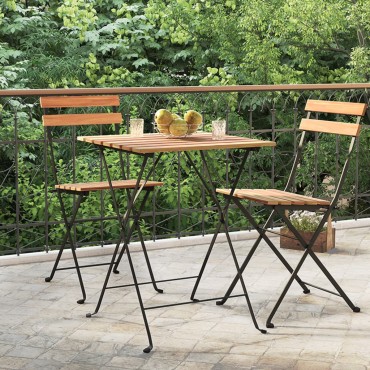 vidaXL Τραπέζι Bistro Πτυσσόμ. 55x54x71cm Μασίφ Ξύλο Teak & Ατσάλι 1 τεμ.