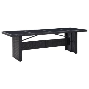 vidaXL Τραπέζι Κήπου Μαύρο 240x90x74cm από Συνθετικό Ρατάν/Γυαλί 1 τεμ.