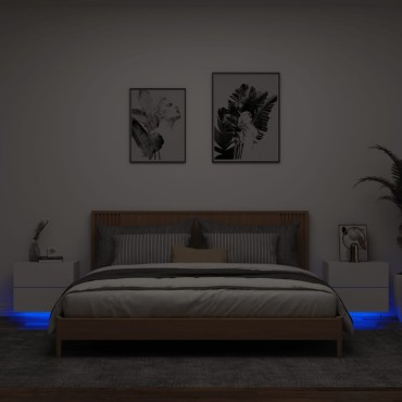 vidaXL Κομοδίνα Επιτοίχια με Φώτα LED 2 τεμ. Λευκά 50x39x41cm