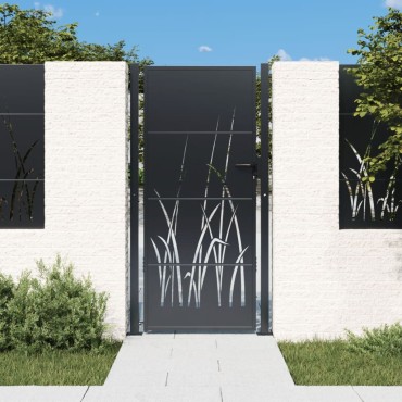vidaXL Πύλη Κήπου με Σχέδιο Γρασίδι Ανθρακί 105 x 180 εκ. Ατσάλινη