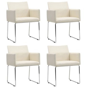 vidaXL Καρέκλες Τραπεζαρίας 4 τεμ. Λευκές Υφασμάτινες με Λινό Σχέδιο 55x62x79cm