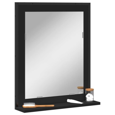 vidaXL Καθρέφτης Μπάνιου με Ράφι Μαύρος 50x12x60cm από Μοριοσανίδα